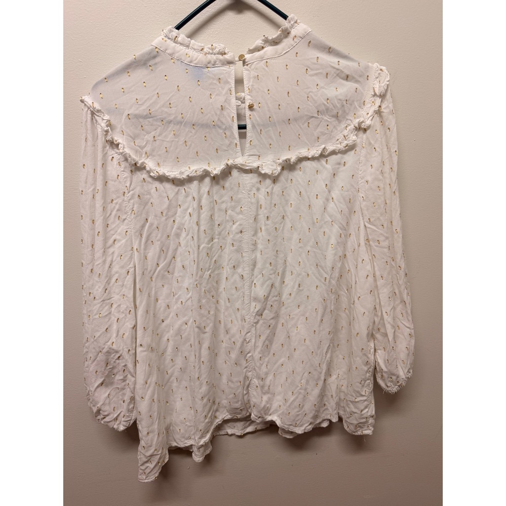 Draper James RSVP White Gold Metallic Clip Dot Ruffle Blouse 1X - Picture 4 of 5